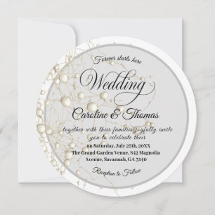 Invitation Élégant Perle Or Script Mariage Romantique Perles