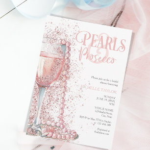Invitation Elégant Perles & Prosecco Boho Blush Rose été