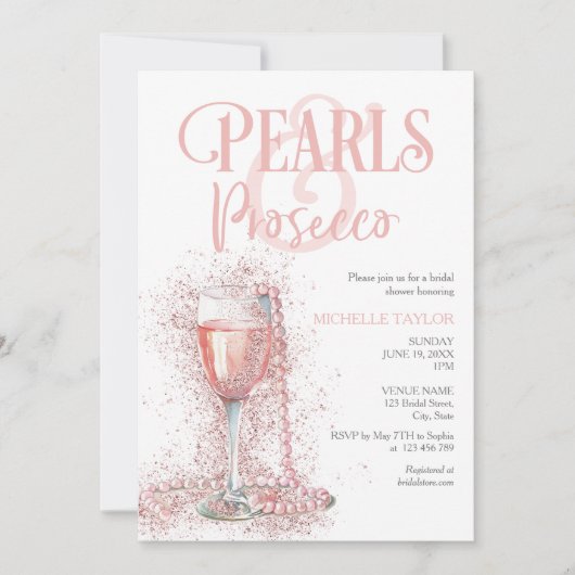 Invitation Elégant Perles & Prosecco Boho Blush Rose été (Devant)
