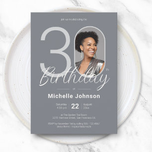 Invitation Élégant Personnalisé Argent Blanc 30ème Anniversai