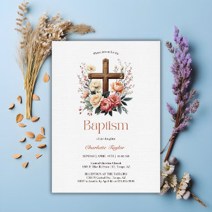 Invitation Élégant Personnalisé Catholique Baby Girl Baptism