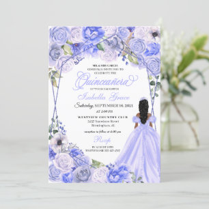 Invitation Élégant Pervent bleu Quinceanera Floral