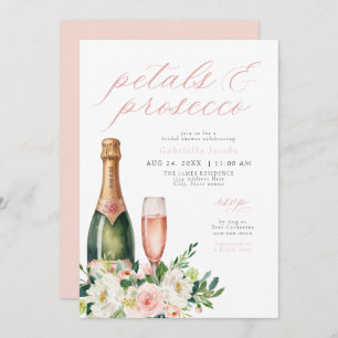 Invitation Élégant Pétales et Fête des mariées Prosecco