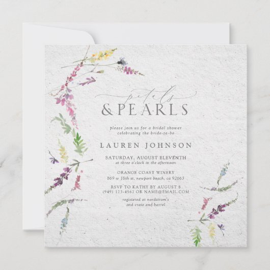 Invitation Élégant pétales et perles Fête des mariées Fleur s (Devant)