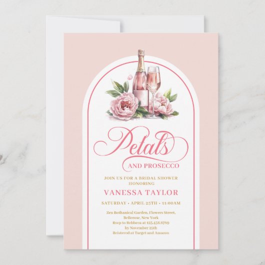 Invitation Elegant petals and prosecco invite custom name (Devant)