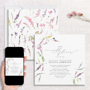 Invitation Elégant petit Fleur sauvage Script Baby shower fil