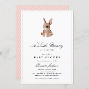 Invitation Elégant Petit Lapin Blush Rose Girl Baby shower