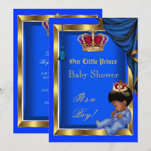 Invitation Elégant Petit Prince Baby shower Garçon Bleu (Devant / Derrière)