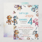 Invitation Elégant Petit Robot Aquarelle Baby Birthday Park (Devant / Derrière)