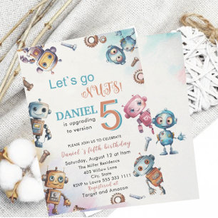 Invitation Elégant Petit Robot Aquarelle Baby Birthday Park
