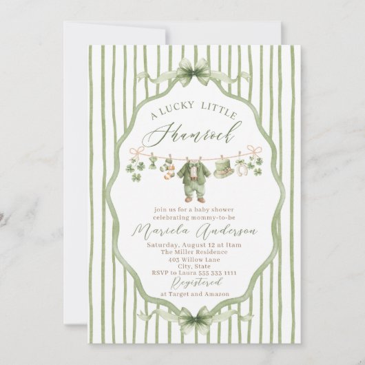 Invitation Élégant petit trèfle aquarelle bébé Saint-Patrick (Devant)