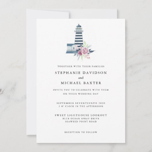 Invitation Elégant phare aquarelle minimaliste nautique (Devant)