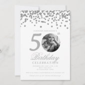 Invitation Elegant Photo 50th Birthday Silver Confetti (Devant)