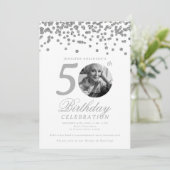Invitation Elegant Photo 50th Birthday Silver Confetti (Debout devant)