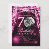 Invitation Elegant Photo 70th Birthday Hot Pink Glam Lights (Devant)