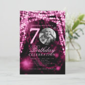 Invitation Elegant Photo 70th Birthday Hot Pink Glam Lights (Debout devant)