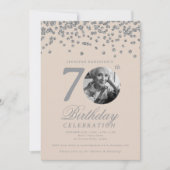 Invitation Elegant Photo 70th Birthday Silver Champagne (Devant)