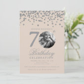 Invitation Elegant Photo 70th Birthday Silver Champagne (Debout devant)