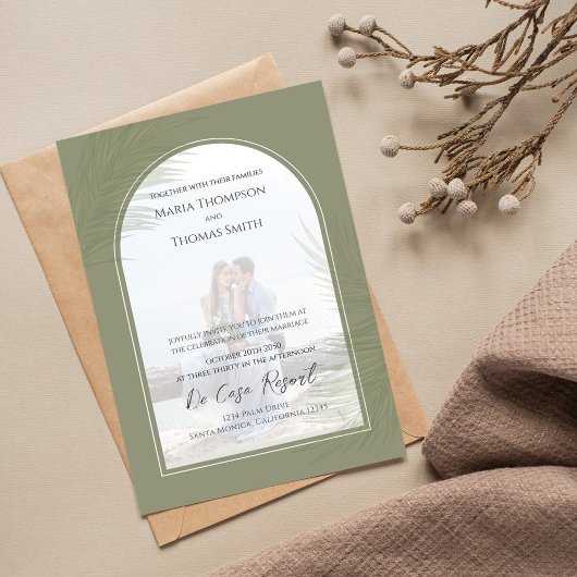 Invitation Élégant Photo Arch Boho Palm Feuille Mariage