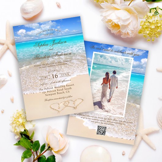 Invitation Elegant Photo Blue Ocean Tropical Beach Wedding