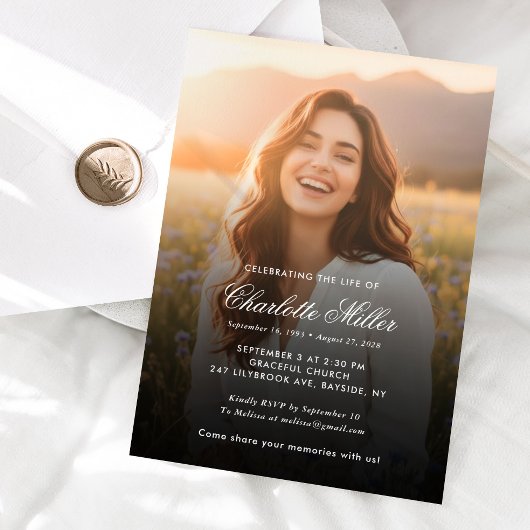 Invitation Elegant Photo Celebration of Life Funeral Memorial