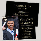 Invitation Elégant Photo College Black Graduation Party