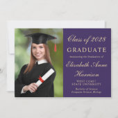 Invitation Élégant Photo College Purple Graduation Party (Devant)