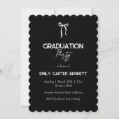 Invitation Elegant Photo Coquette Black White Bow Graduation (Dos)