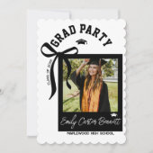 Invitation Elegant Photo Coquette Black White Bow Graduation (Devant)