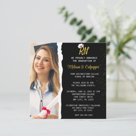 Invitation Élégant Photo de fin d'études en soins infirmiers (Debout devant)