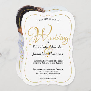 Invitation Élégant Photo Gold Script Mariage religieux