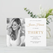 Invitation Elegant Photo Gold Script Minimal 30th Birthday (Debout devant)