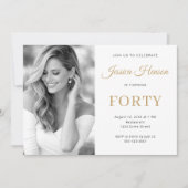 Invitation Elegant Photo Gold Script Minimal 40th Birthday (Devant)