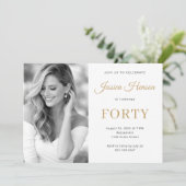 Invitation Elegant Photo Gold Script Minimal 40th Birthday (Debout devant)