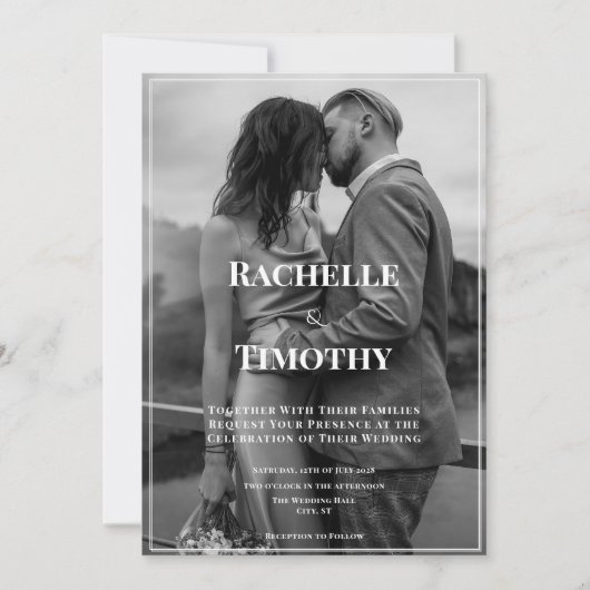Invitation Elegant Photo Overlay Black White Modern Wedding (Devant)