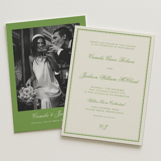 Invitation Elegant Photo Sage Green Wedding