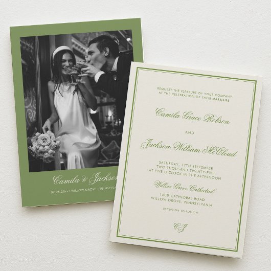 Invitation Elegant Photo Sage Green Wedding