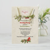 Invitation élégant Pine et cadeaux Noël beige (Debout devant)