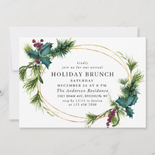 Invitation Élégant Pine Holly Berry Noël Brunch de Noël