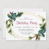 Invitation Élégant Pine Holly Berry Noël Dîner de Noël (Devant)