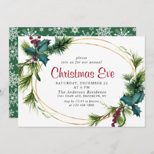 Invitation Elégant Pine Holly Berry Soirée de Noël