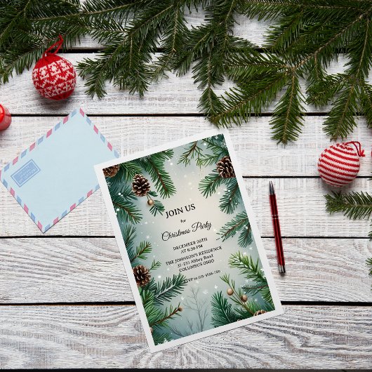 Invitation Elegant Pine Trees & Cones Christmas