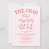 Invitation Elegant Pink and Red Grad Club Graduation (Devant)