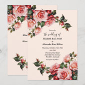 Invitation Elegant pink and red roses floral wedding (Devant / Derrière)
