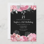 Invitation Elegant Pink and Silver Flowers Birthday Party (Devant)