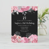 Invitation Elegant Pink and Silver Flowers Birthday Party (Debout devant)