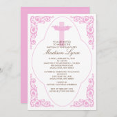 Invitation Elegant Pink Baptism Invite (Devant / Derrière)