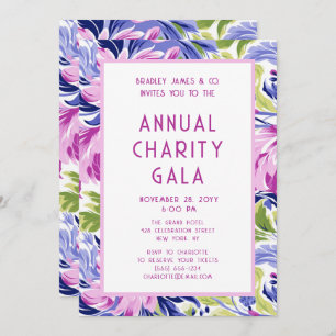Invitation Élégant Pink Blue Floral Charity Event Gala Party