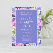 Invitation Élégant Pink Blue Floral Charity Event Gala Party (Debout devant)
