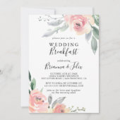 Invitation Élégant Pink Blush Floral Mariage petit déjeuner (Devant)